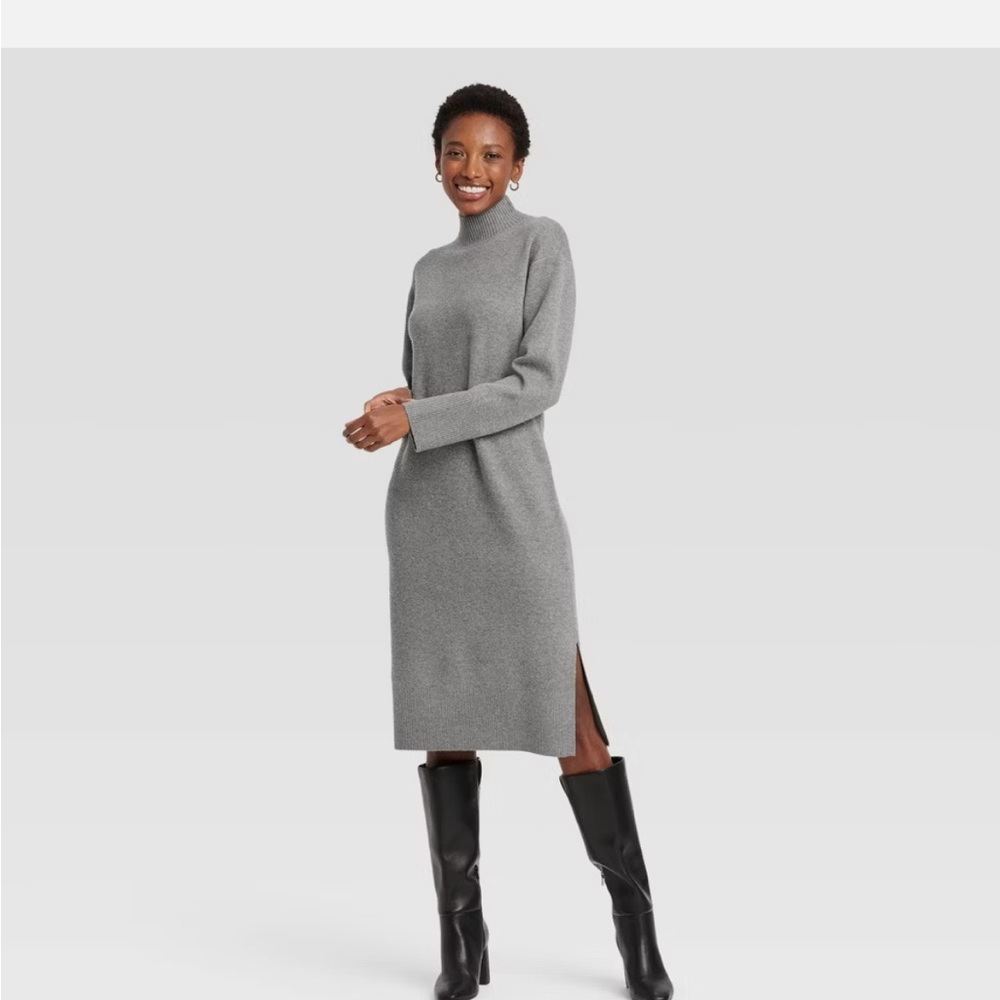 Gray Long Sleeve Sweater Dress
